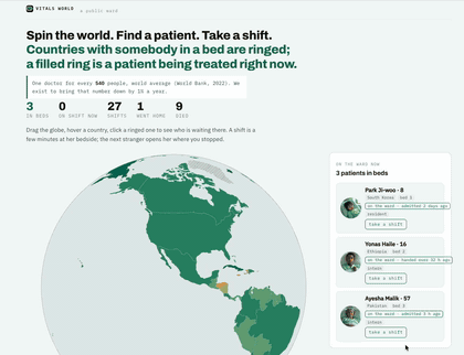 The ward's front page: spin the globe, find a patient, take a shift
